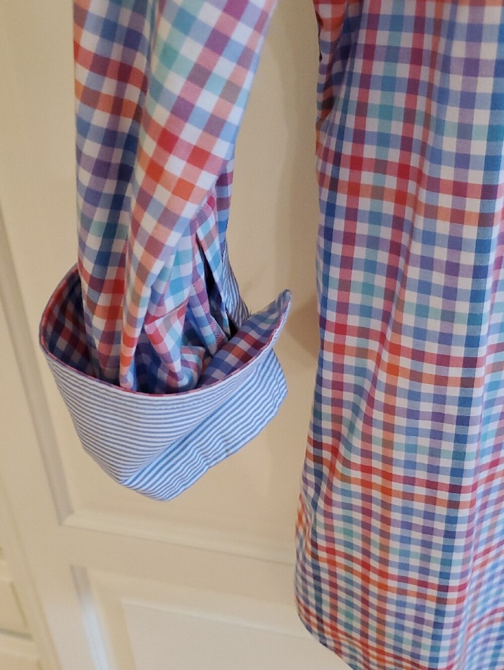 Chaps Multicolor Plaid Button-Down Shirt (Blue, Red, White) - Picture 3 of 5